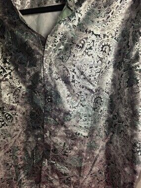 Stacy Adams Mens Shirt Size L Silver Green White Baroque Formal Or Night Club
